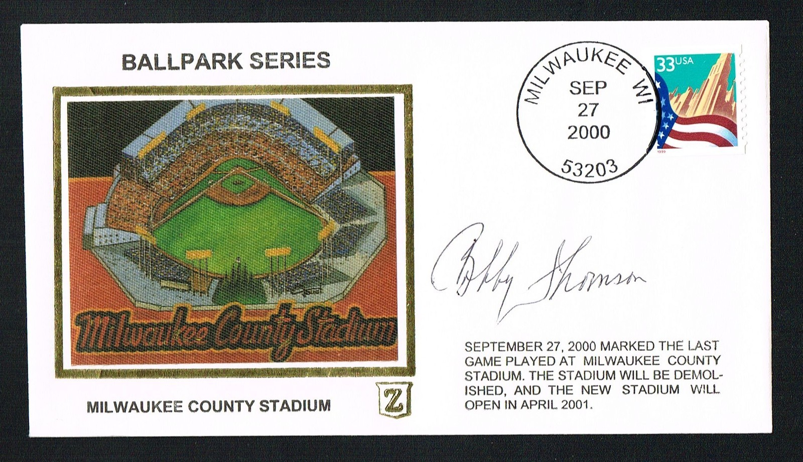 Bobby Thomson (d 2011) signed autograph Postal Cover Shot Heard Around the World