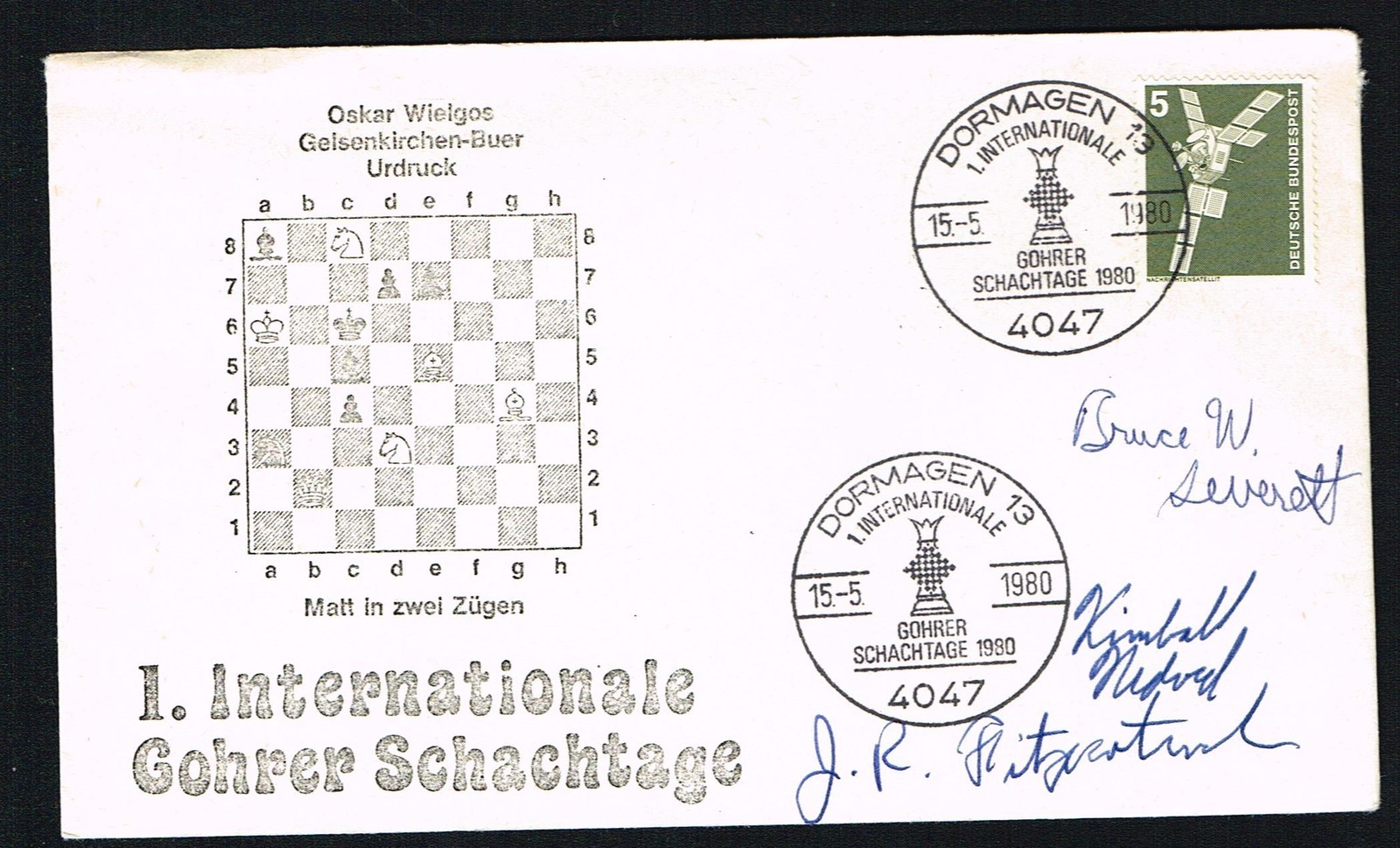 Bruce Leverett,  Kimball Nedved,  J.R. Fitzpatrick signed autograph Chess Cover