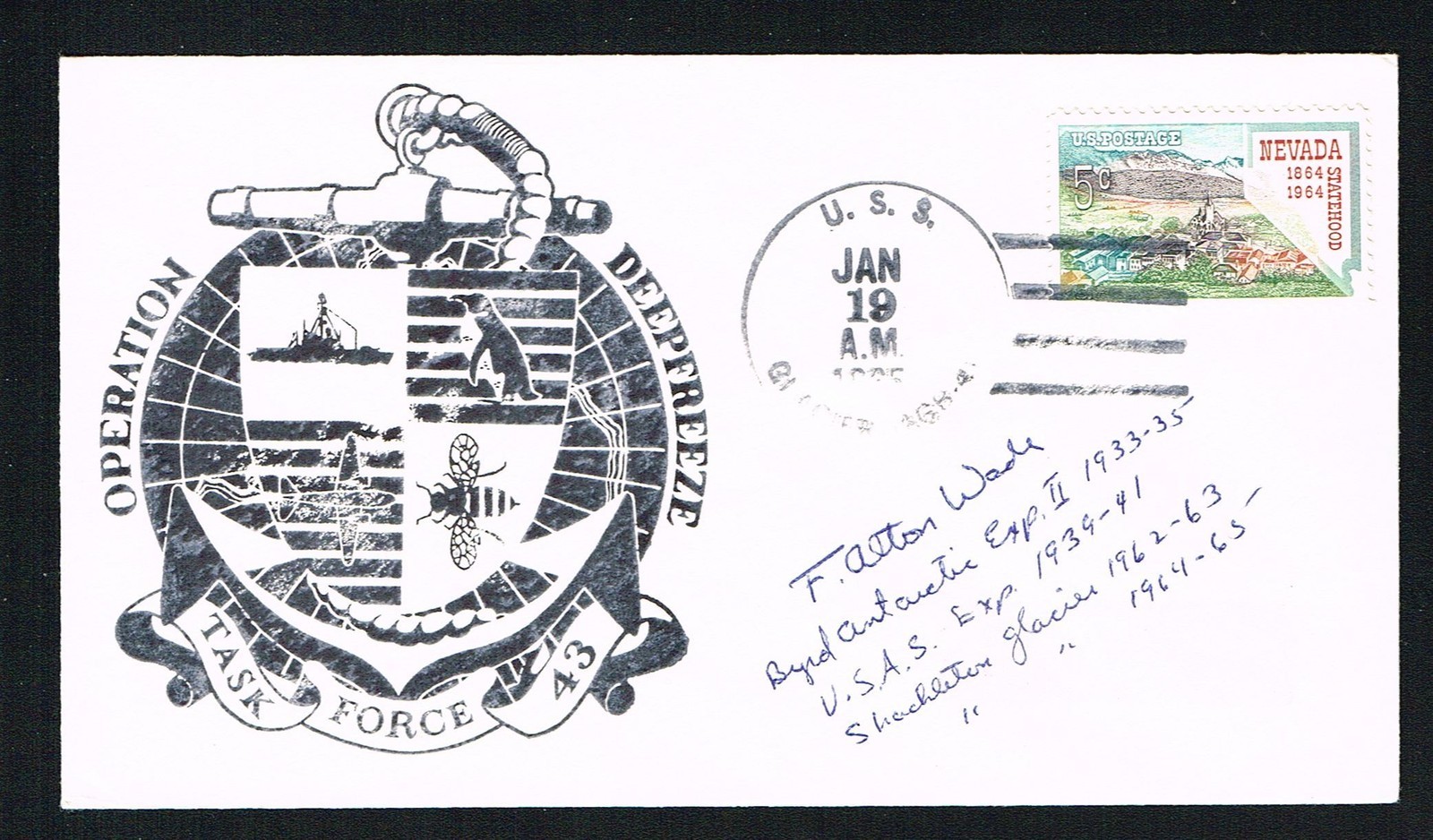 F. Alton Wade (d 1978) signed autograph Cover Member Byrd's Antarctic Expedition