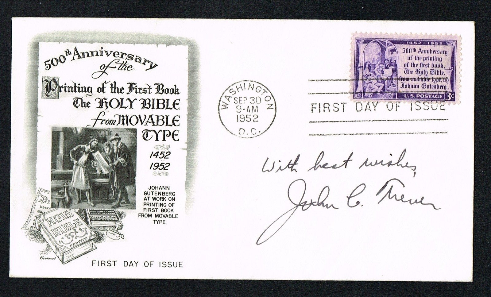 John C. Trever (d. 2006) signed autograph First Day Cover FDC Dead Sea Scrolls