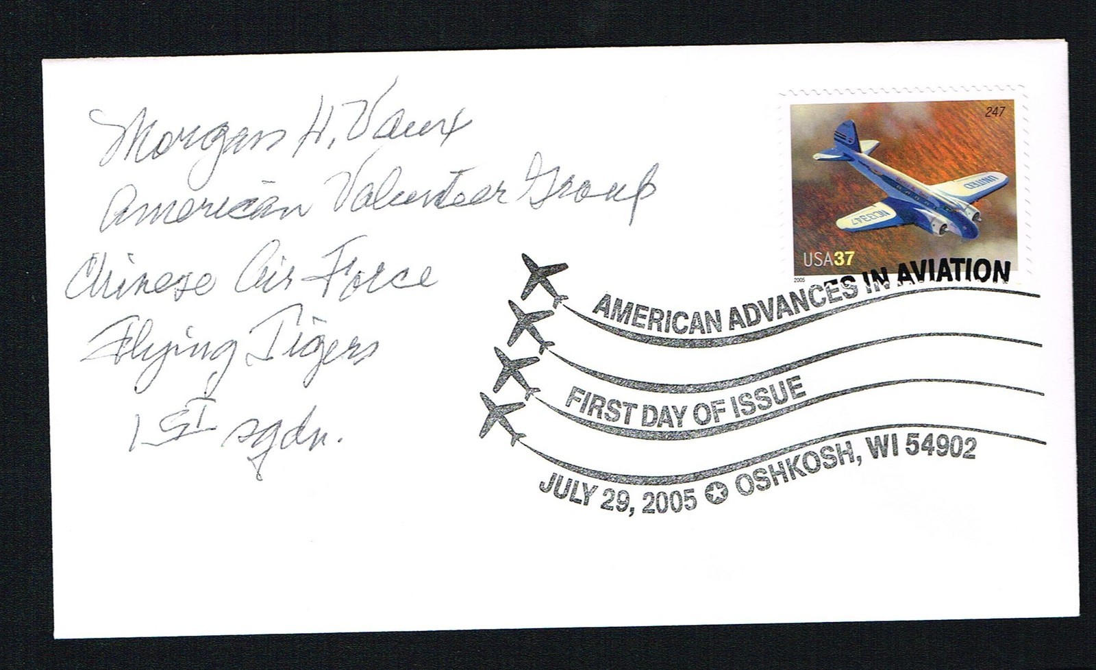Morgan Vaux (d. 2010) signed autograph First Day Cover FDC Flying Tiger WWII
