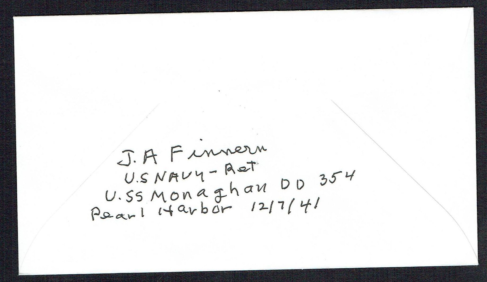 Julius A Finnern (d 2012) signed autograph First Day Cover Pearl Harbor Survivor