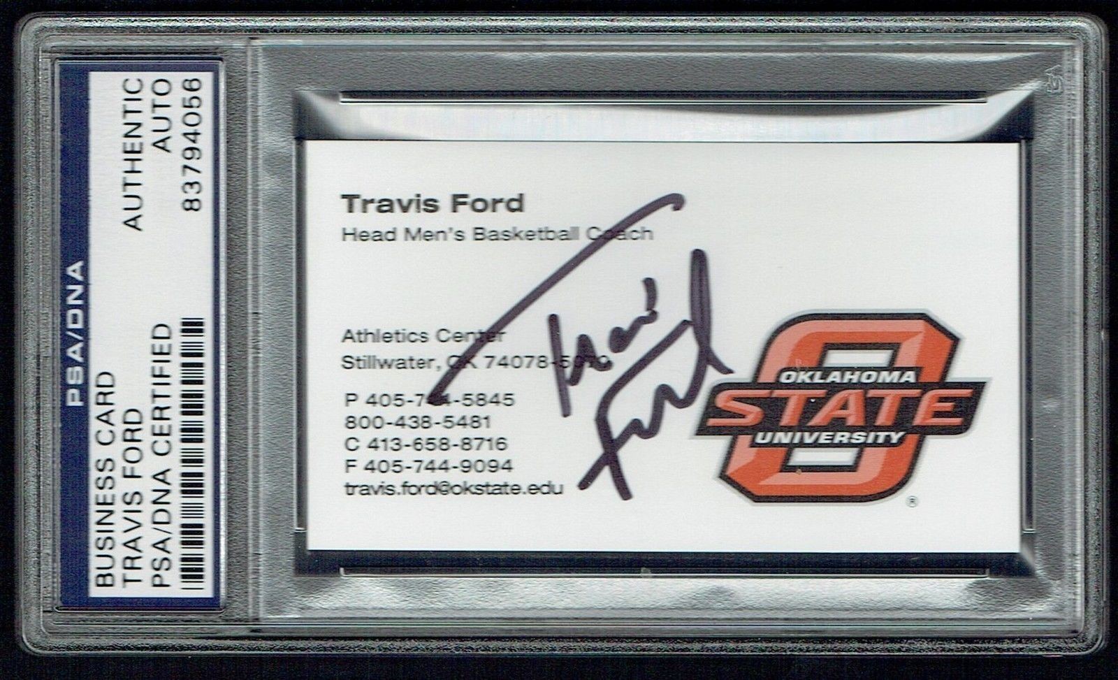 Travis Ford signed autograph Business Card Oklahoma State Football Coach PSA'ed