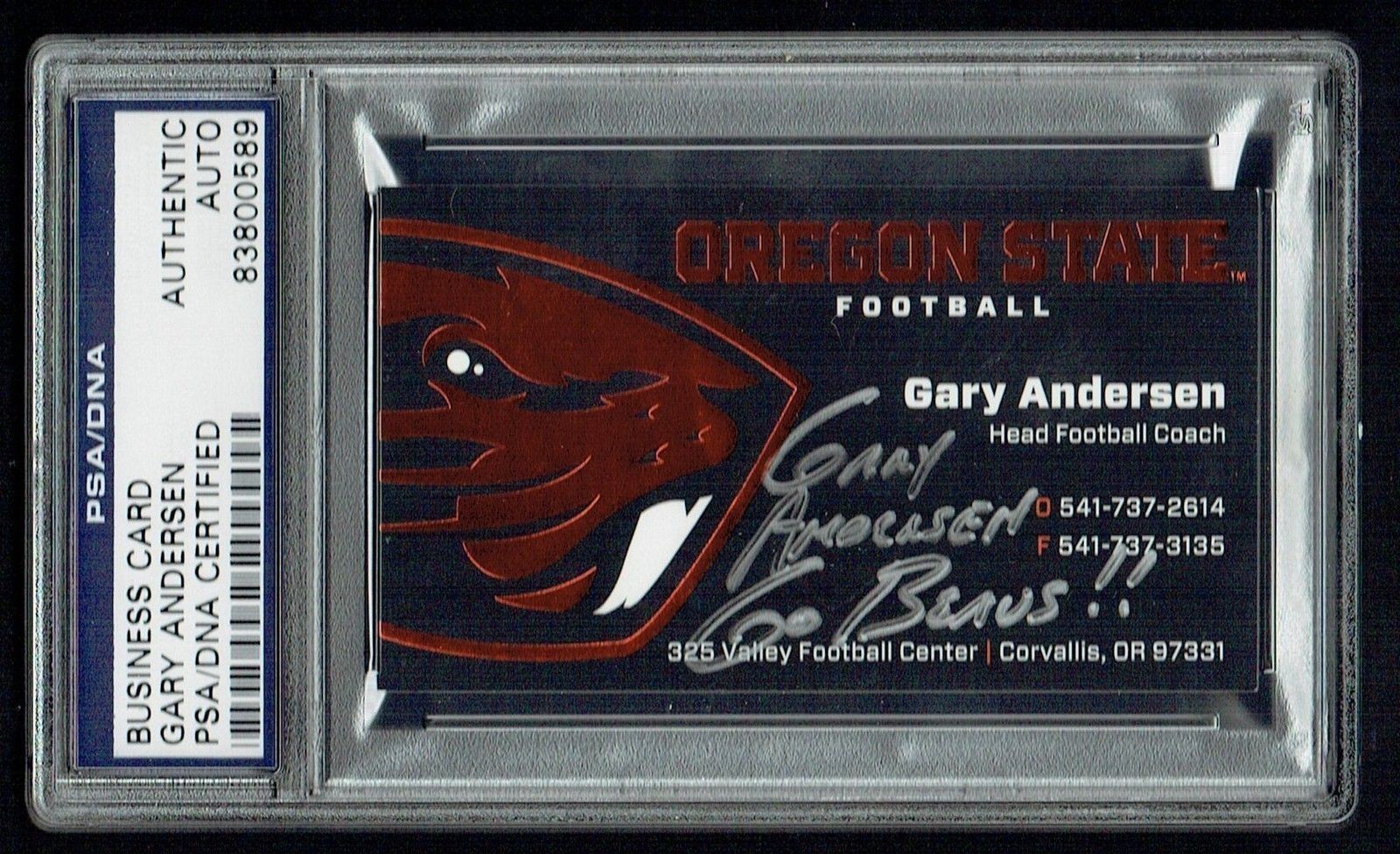 Gary Andersen signed autograph Business Card Oregon St Football Coach PSA Slab