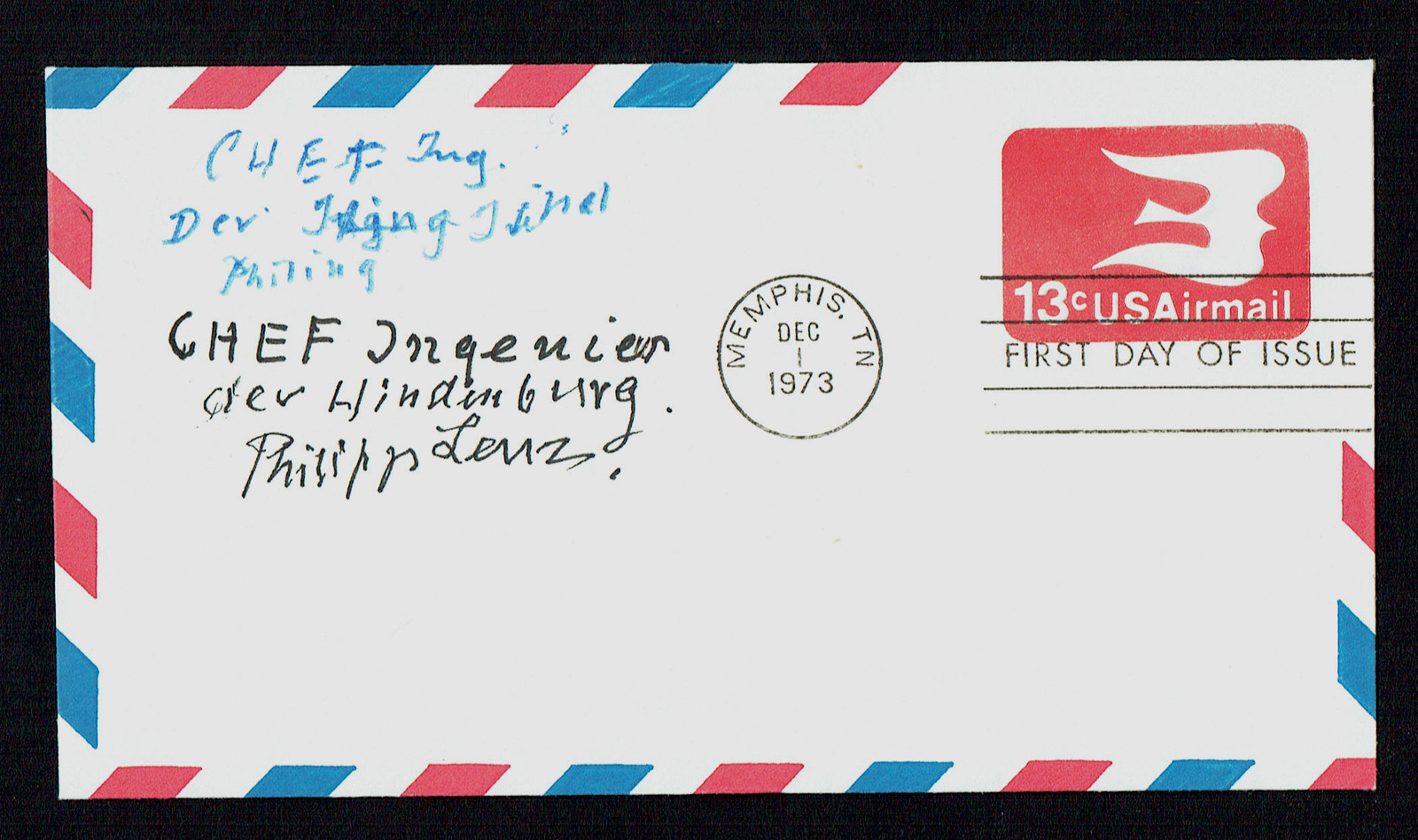 Philipp Lenz (d. 1975) signed autograph FDC Chief Electrician on the Hindenburg