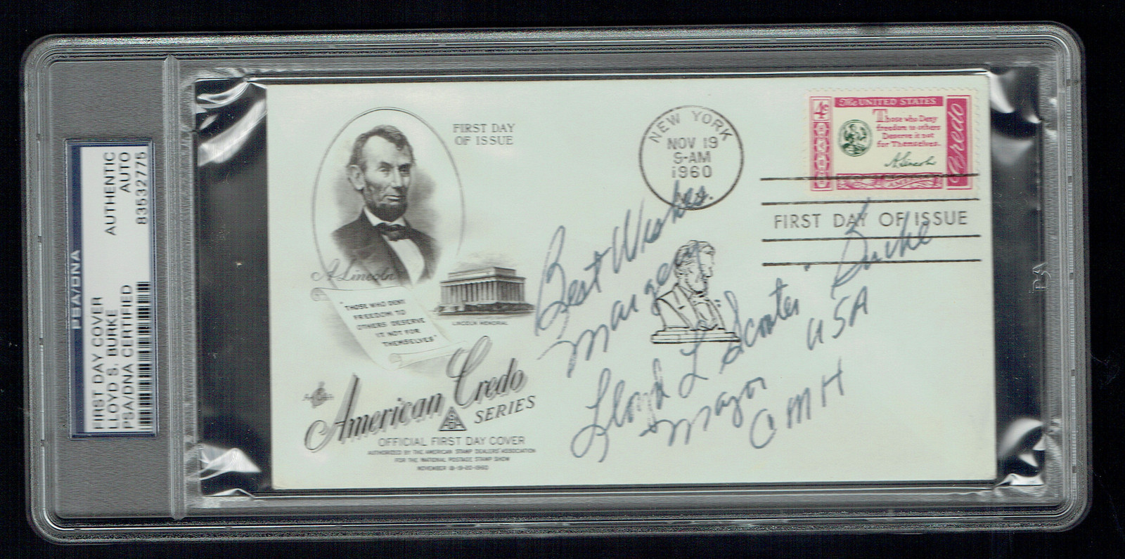 Loyd Burke (d. 1999) signed autograph First Day Cover MOH Army Korea PSA Slab