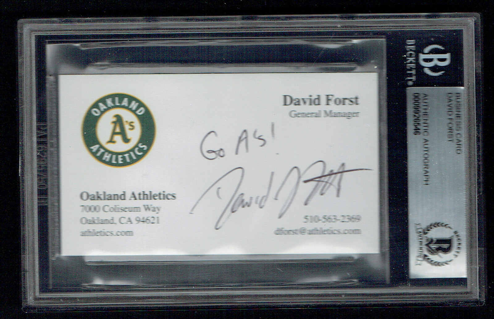 David Forst signed autograph auto Business Card GM Oakland Athletics BAS Slabbed