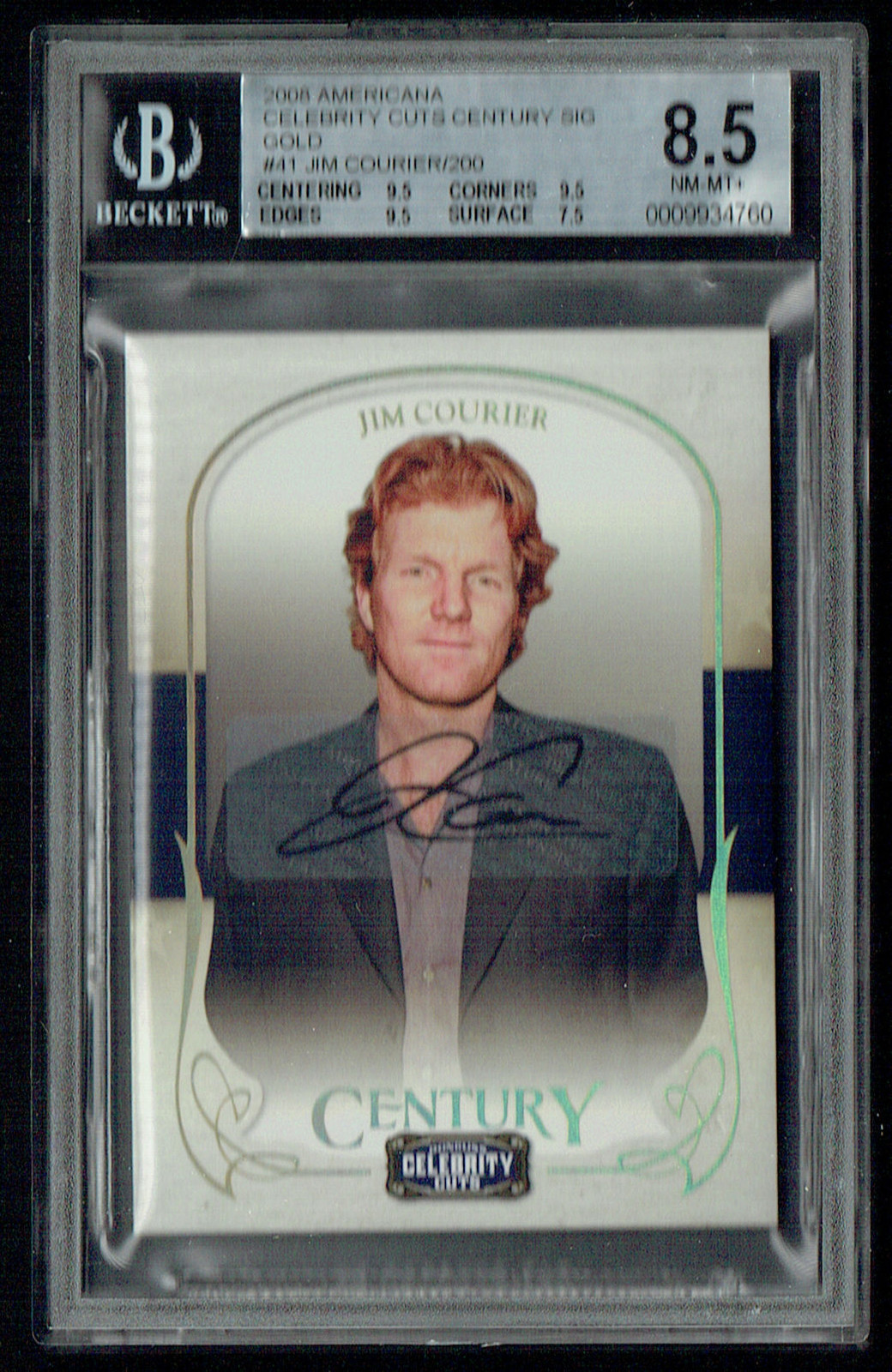 Jim Courier signed autograph 2008 Americana Celb Cuts 117/200 BAS 8.5 Auto 10