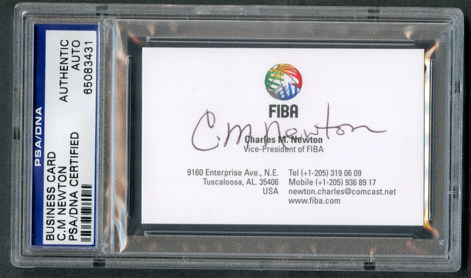 Charles C.M. Newton signed autograph auto FIBA Vice President Business Card PSA