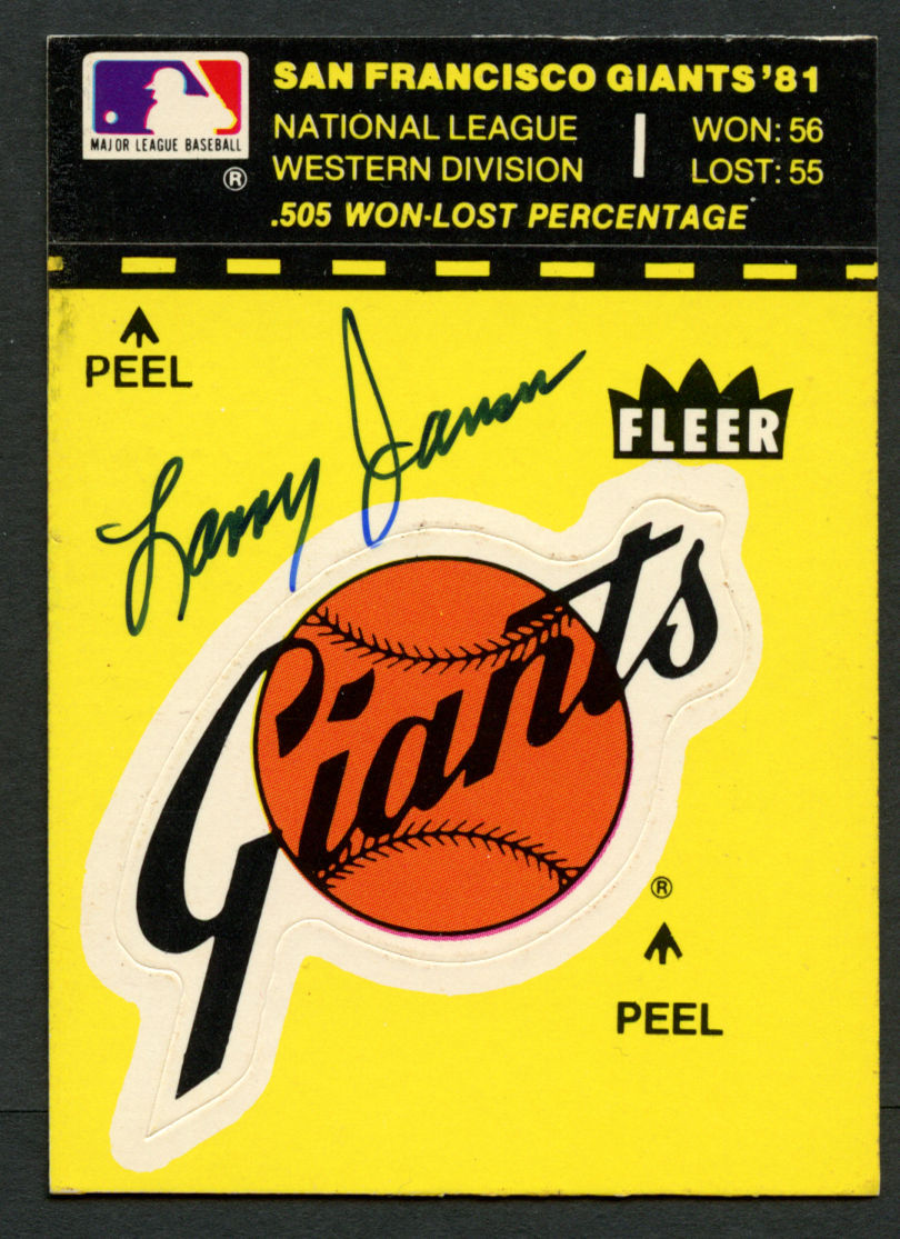 Larry Jansen (d. 2009) signed autograph auto San Francisco Fleer Sticker Card