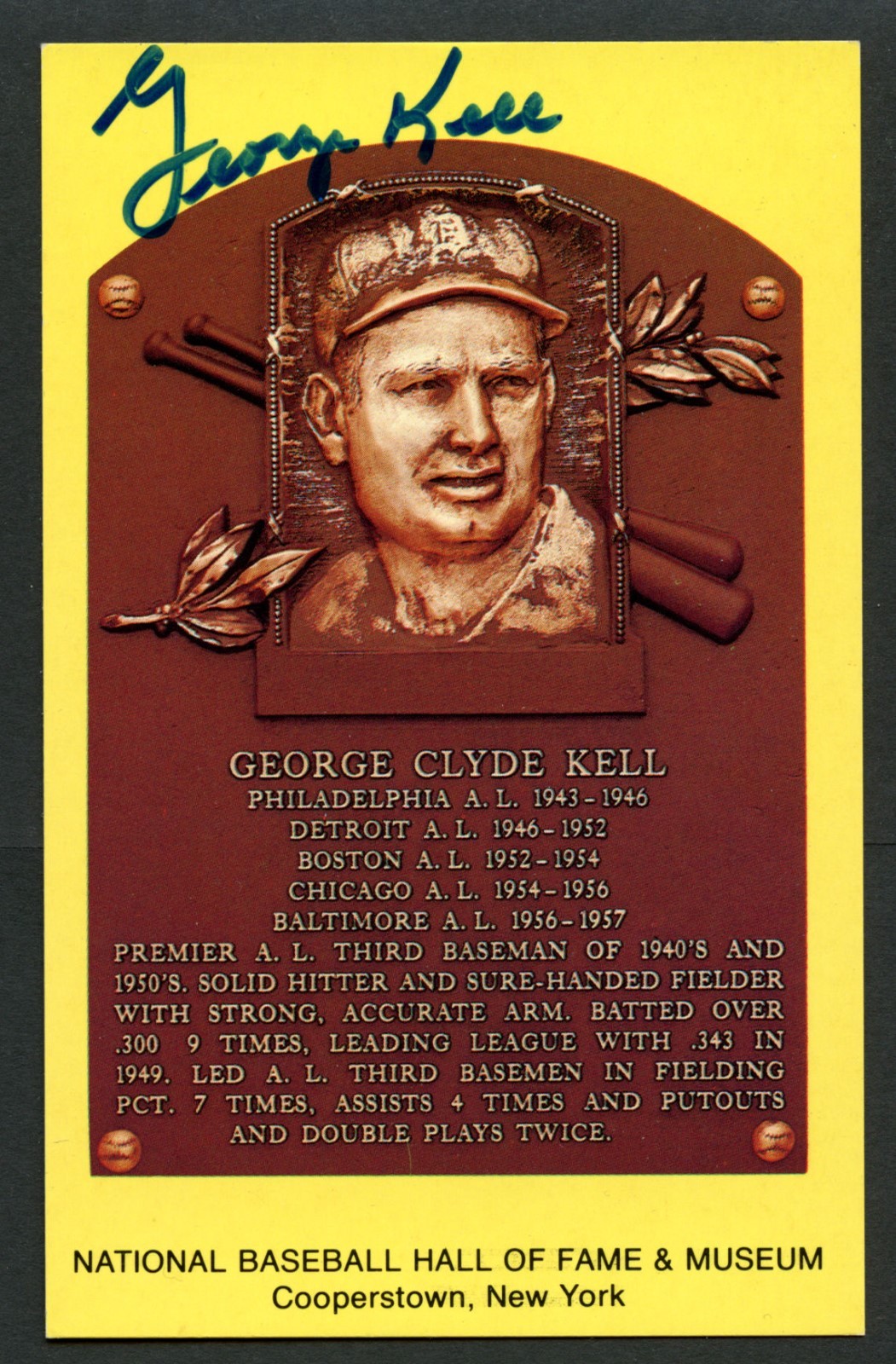 George Kell d. 2009 signed autograph auto Baseball Hall of Fame Plaque Postcard