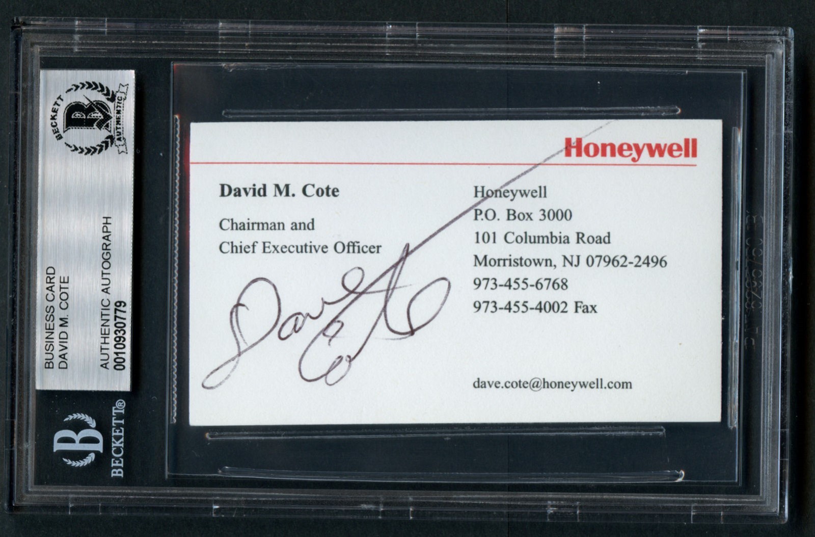 David M. Cote signed autograph auto Honeywell CEO Business Card BAS Slabbed