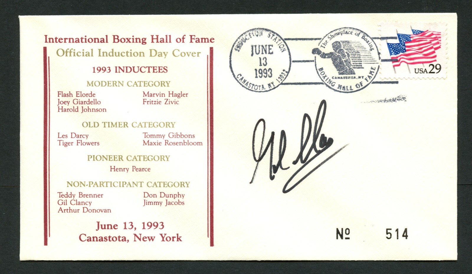 Gil Clancy (d. 2011) signed autograph Boxing Hall of Fame Postal Cover PC011