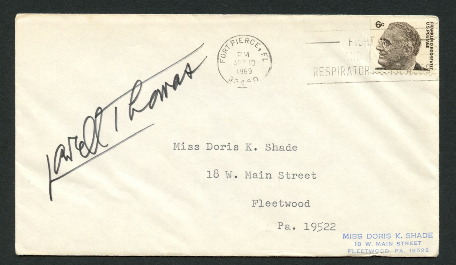 Lowell Thomas (d. 1981) signed autograph Postal Cover Broadcaster & Writer PC020