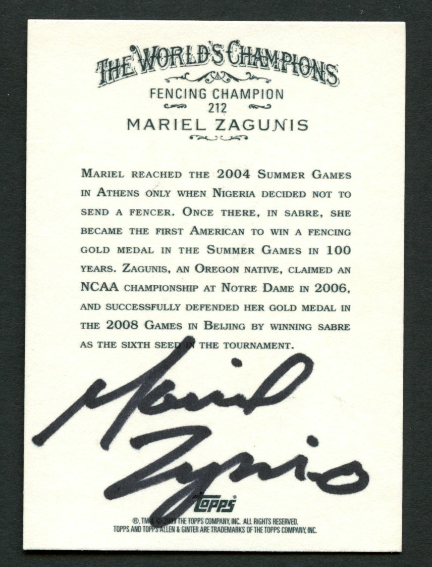 Mariel Zagunis #212 signed autograph auto 2009 Allen & Ginter Topps Trading Card