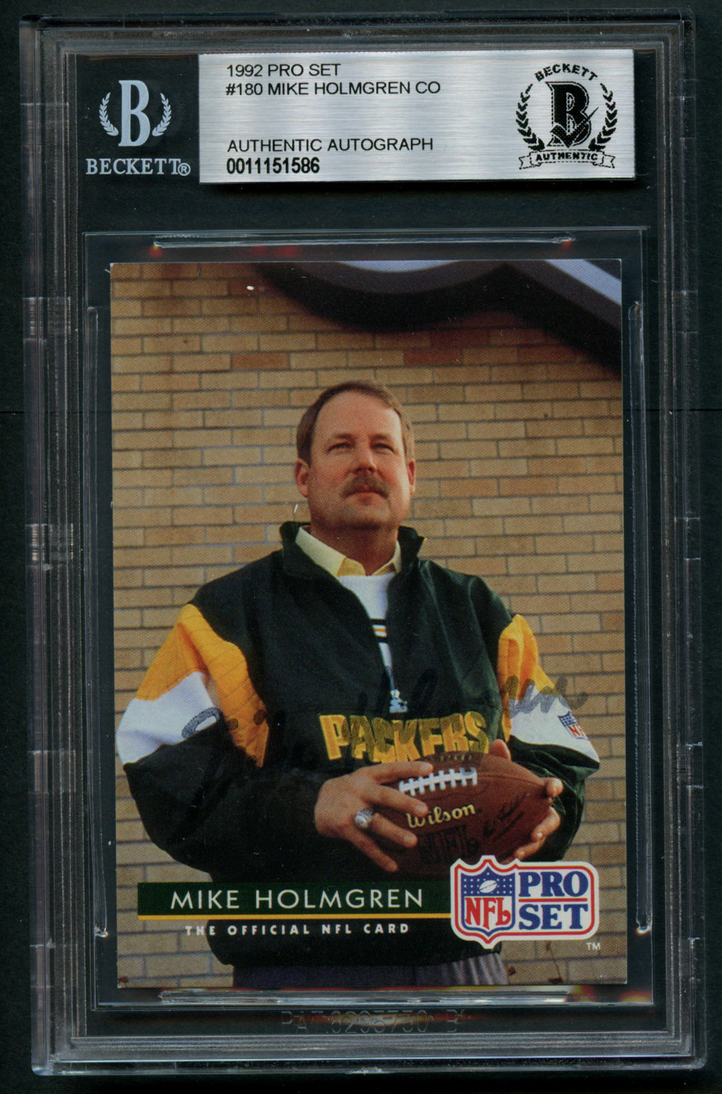 Mike Holmgren #180 signed autograph auto 1992 Pro Set Football Card BAS Slabbed