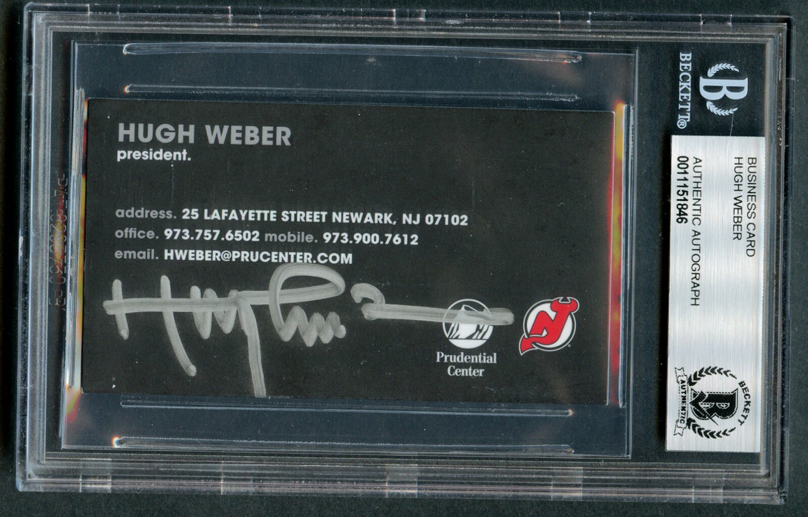 Hugh Weber signed autograph auto New Jersey Devils Business Card BAS Slabbed