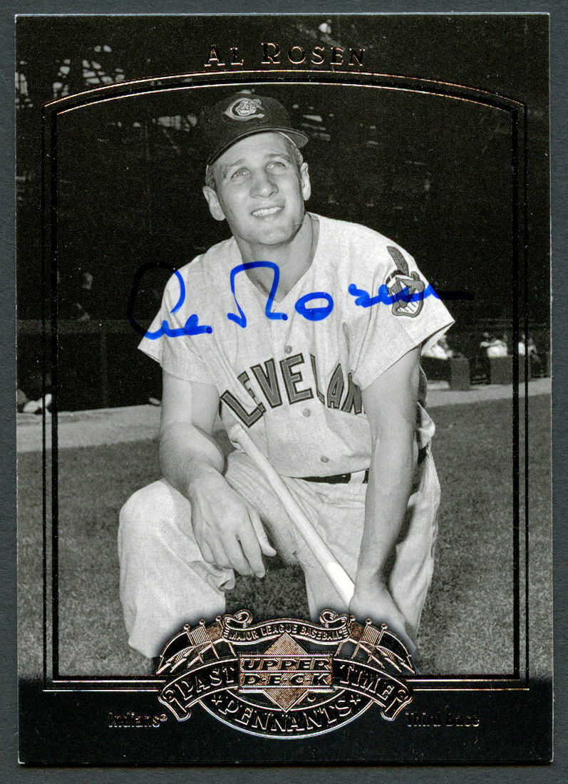 Al Rosen #2 signed autograph auto 2005 UD Past Time Pennants Baseball Card