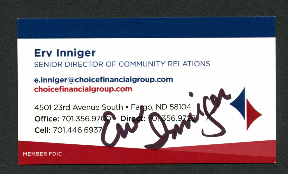 Erv Inniger signed autograph Choice Financial Group Business Card BC119