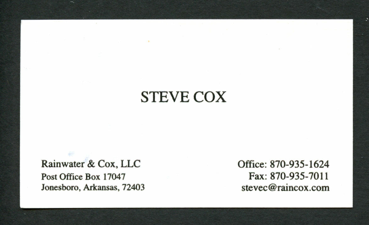 Steve Cox signed autograph auto Rainwater & Cox LLC Business Card BC230