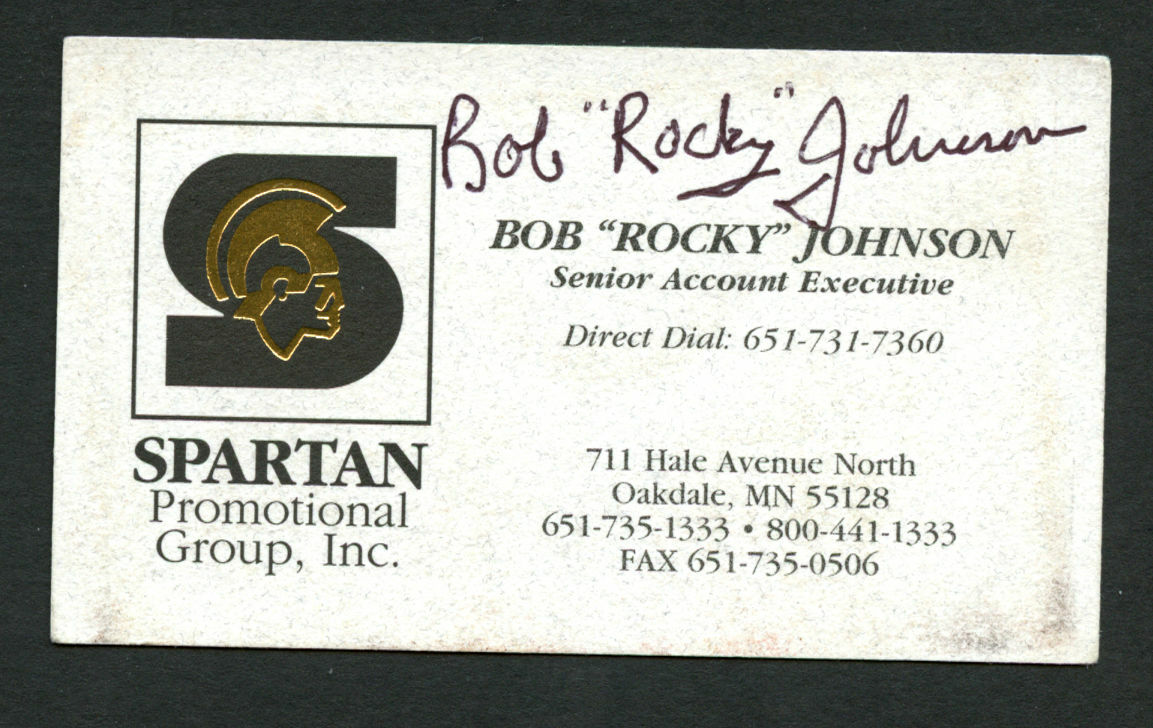 Bob Rocky Johnson signed autograph Spartan Promotional Group Business Card BC309