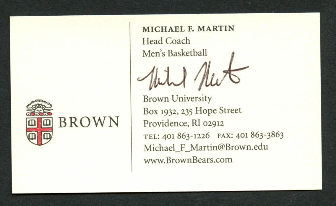 Michael Martin signed auto Brown University Basketball Coach Business Card BC041