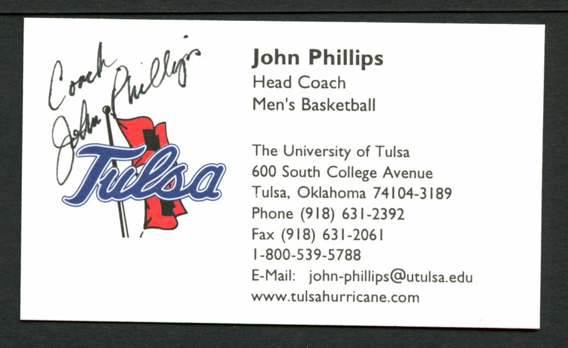 John Phillips signed autograph University of Tulsa Basketball Business Card BC16