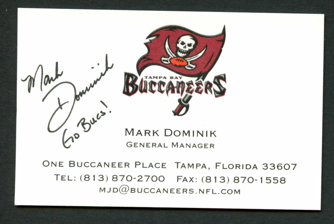 Mark Dominik signed autograph Tampa Bay Buccaneers GM Business Card BC133
