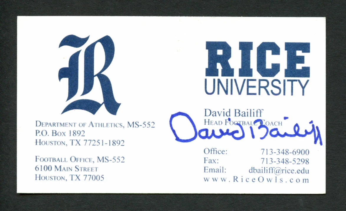 David Bailiff signed autograph Rice University Football Business Card BC188
