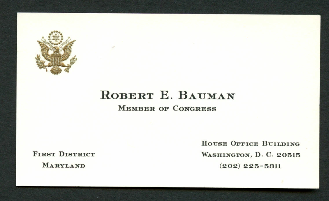 Robert Bob Bauman signed autograph Member of Congress Business Card BC562