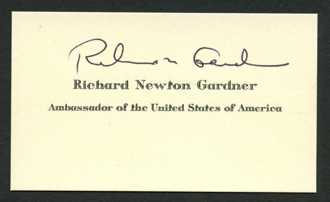 Richard Gardner (d 2019) signed auto United States Ambassador Business Card B514