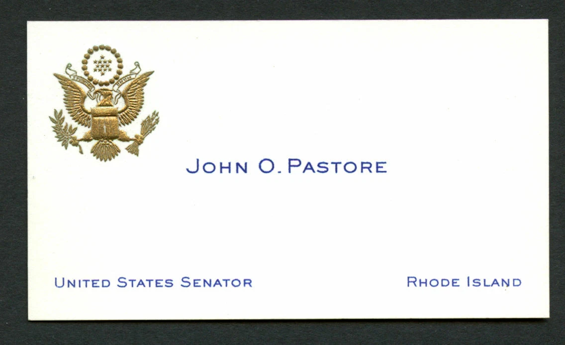 John O. Pastore (d. 2000) signed auto United States Senator Business Card BC572