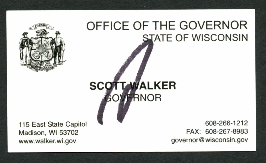 Scott Walker signed autograph Governor of Wisconsin Business Card BC504