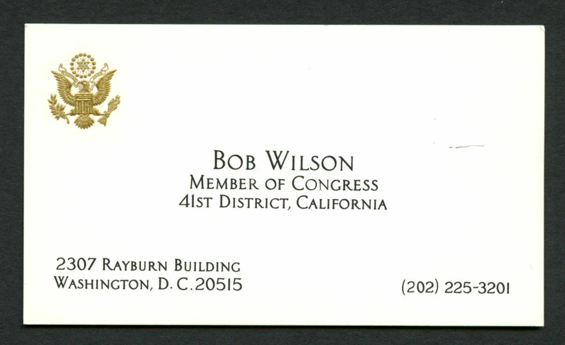 Bob Wilson (d. 1999) signed autograph Member of Congress Business Card BC556