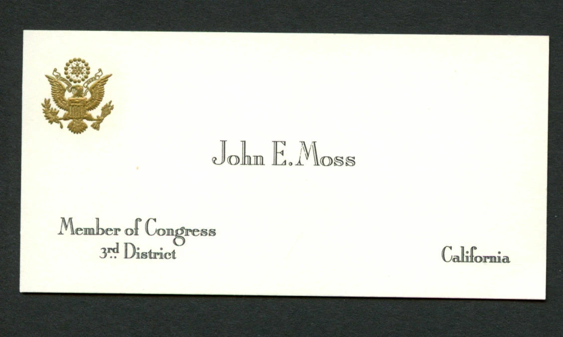 John E. Moss (d. 1997) signed autograph Member of Congress Business Card BC536