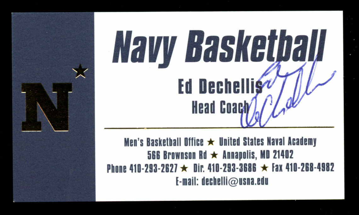 Ed Dechellis signed autograph Business Card Navy Basketball Head Coach BC667