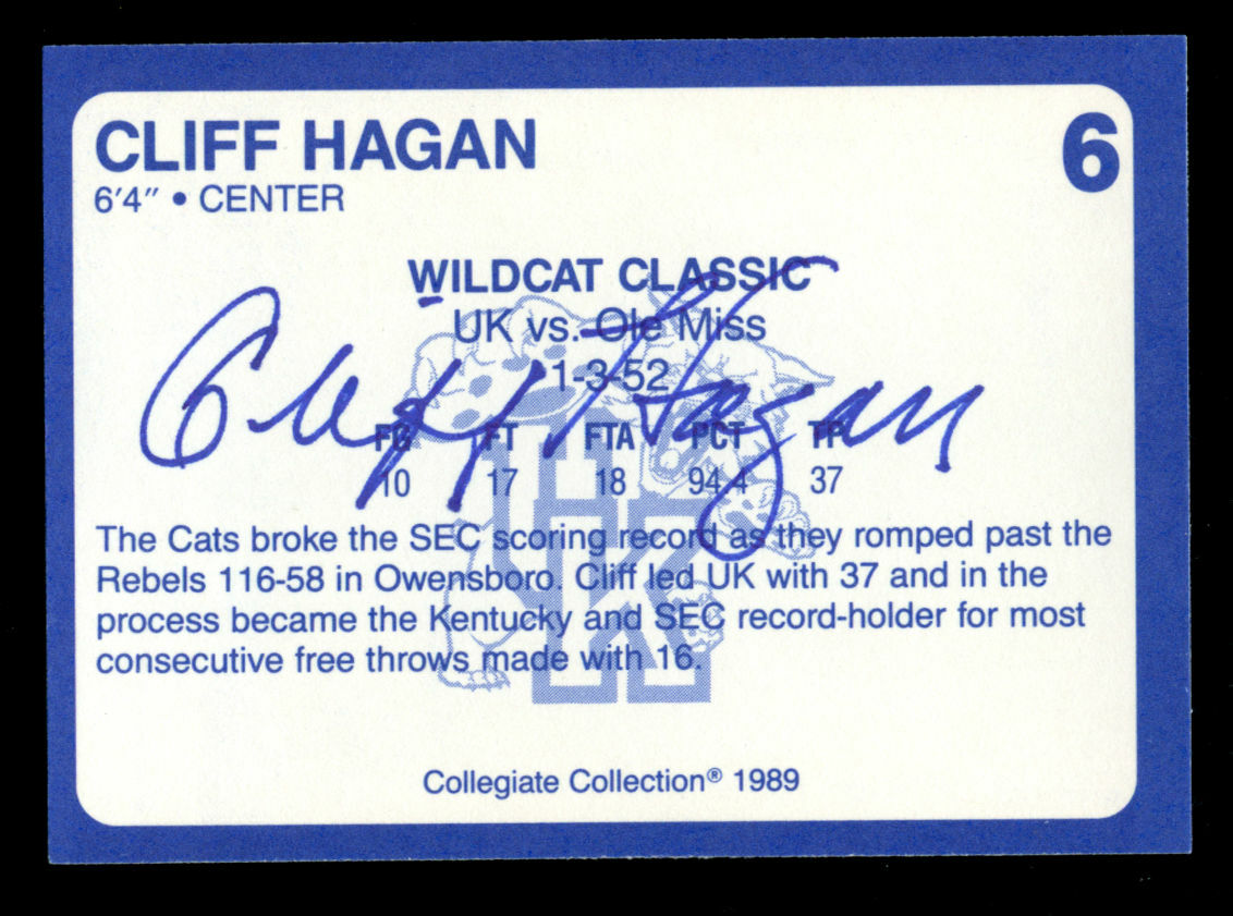 Cliff Hagan #6 signed autograph auto 1989 Kentucky's Finest Collegiate Card