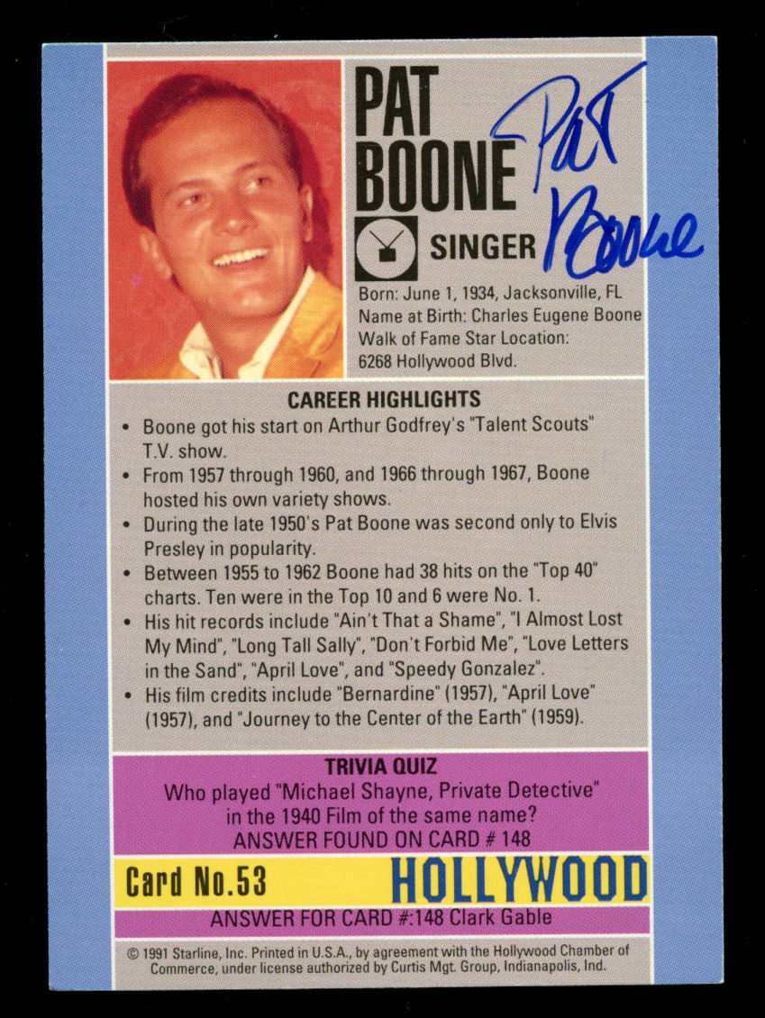 Pat Boone #53 signed autograph auto 1991 Starline Hollywood Walk of Fame Card
