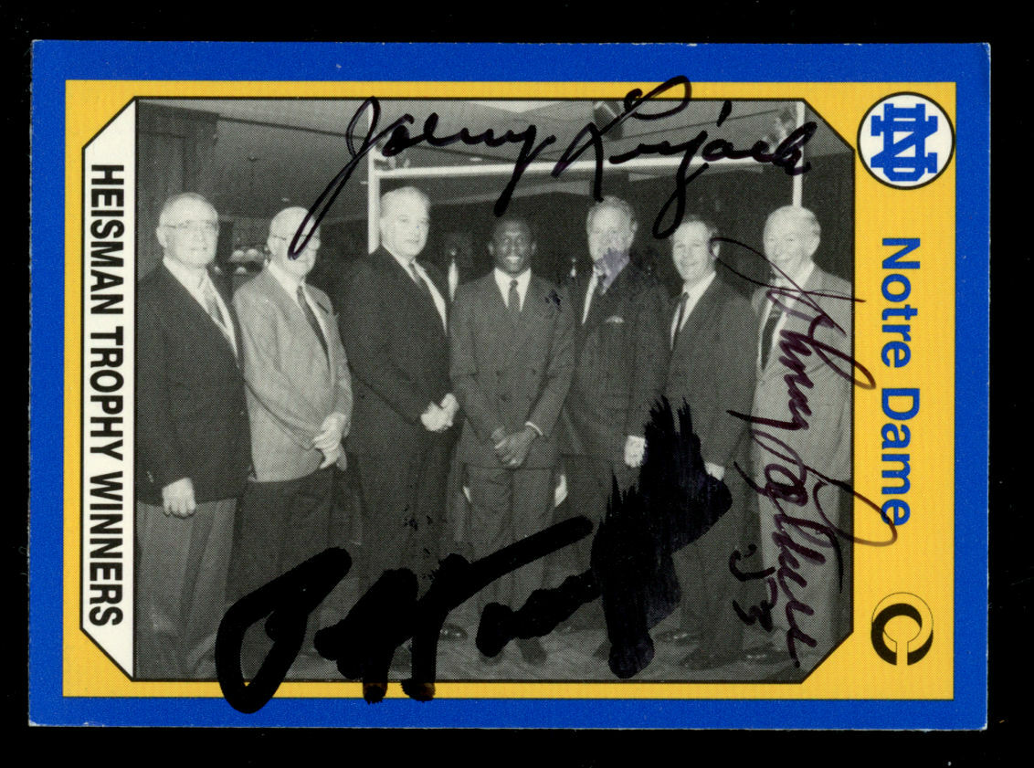 Paul Hornung, Johnny Lattner & Lujack signed 1990 Notre Dame Collegiate Card