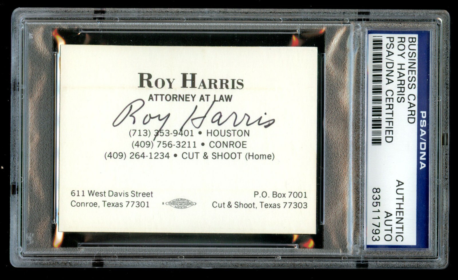 Roy Harris signed autograph auto Business Card Heavyweight Boxer PSA Slabbed