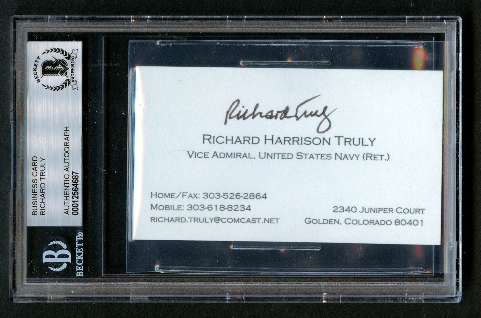 Richard Truly signed autograph auto Business Card NASA Astronaut BAS Slabbed