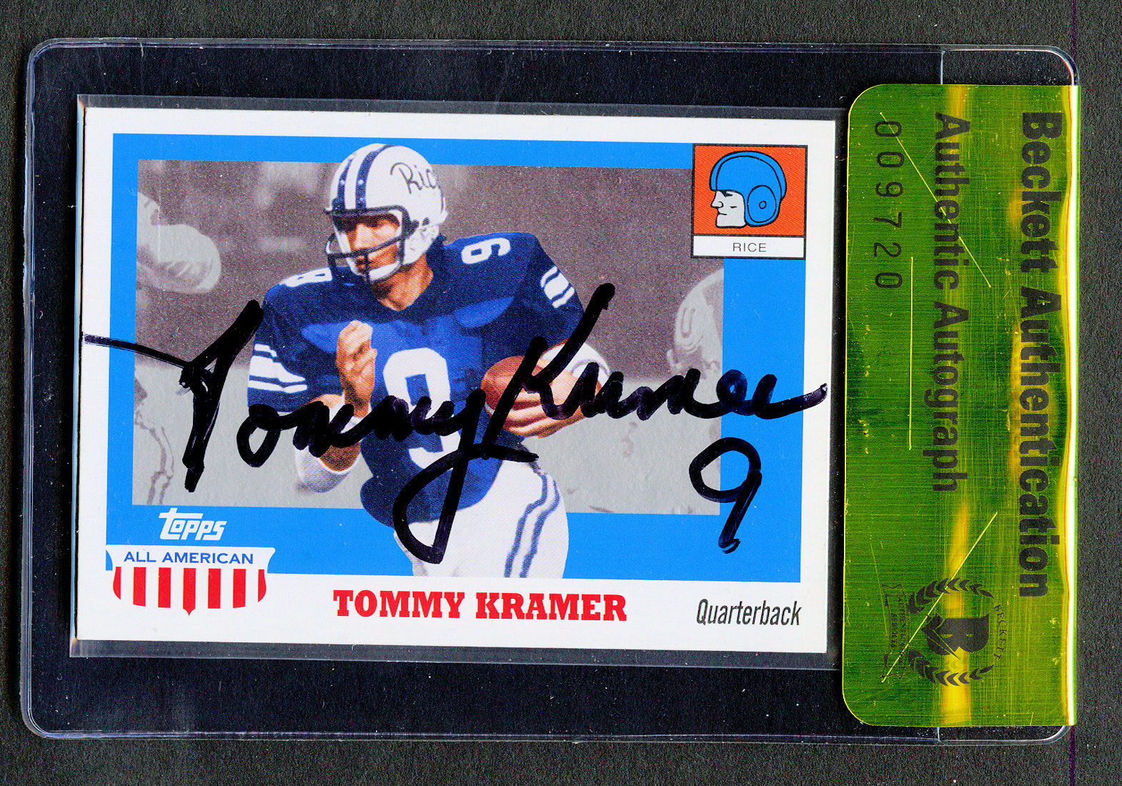 Tommy Kramer #44 signed autograph auto 2005 Topps All American Rice Card BAS