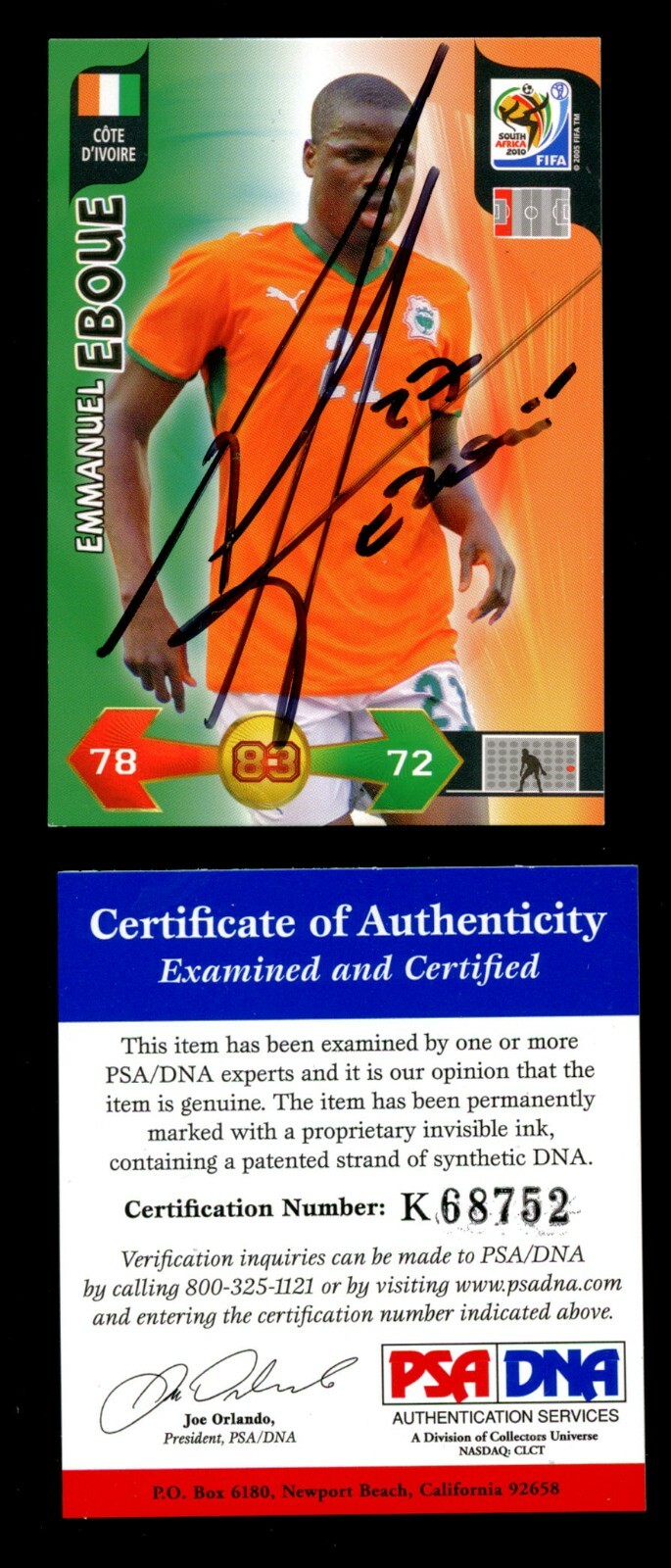 Emmanuel Eboue signed autograph 2010 FIFA World Cup Panini Soccer Card PSA Cert