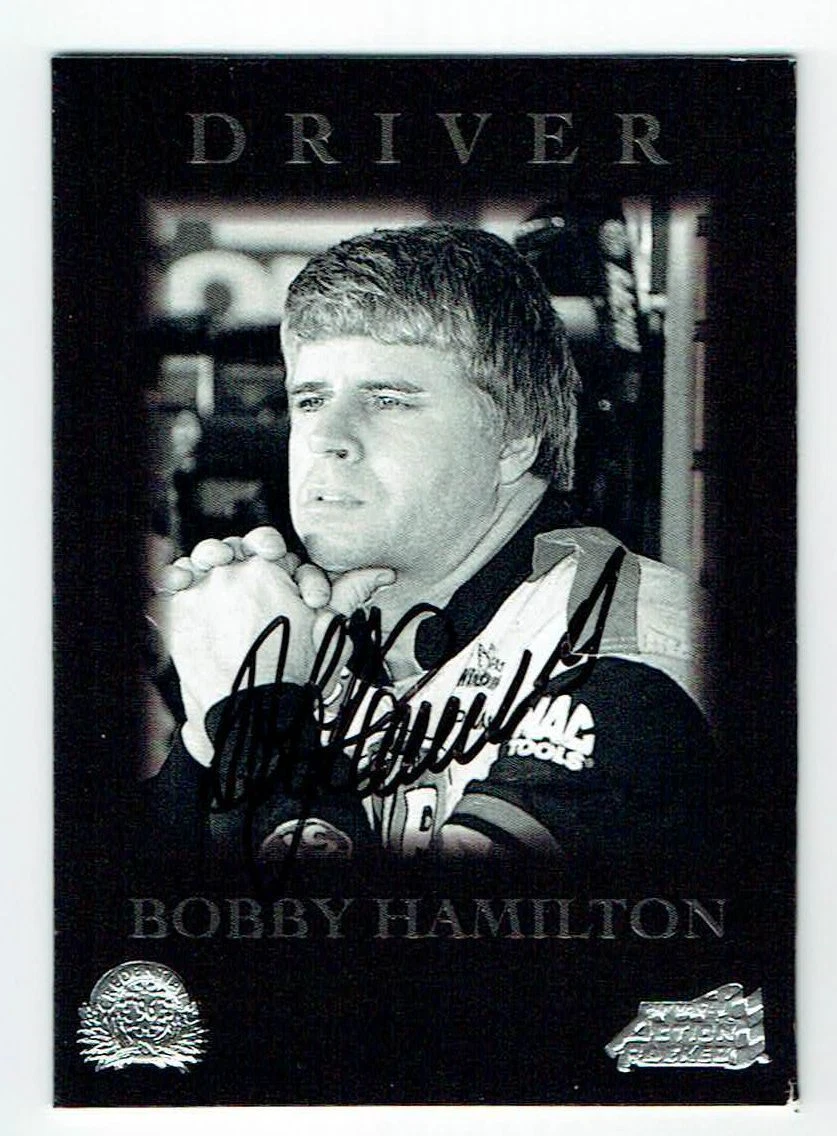 Bobby Hamilton #33 signed autograph auto 1996 Pinnacle Action Packed NASCAR Card