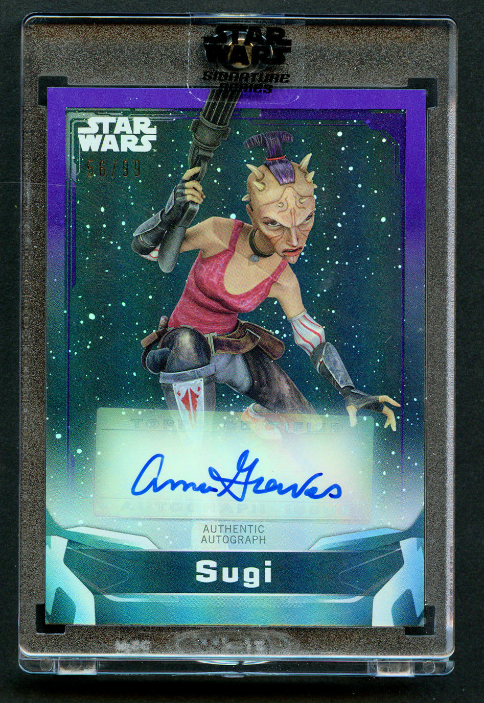 ANNA GRAVES AS SUGI A-AG PURPLE 56/99 AUTO 2021 TOPPS STAR WARS SIGNATURE SERIES COLLECTIBLE MEMORABILIA