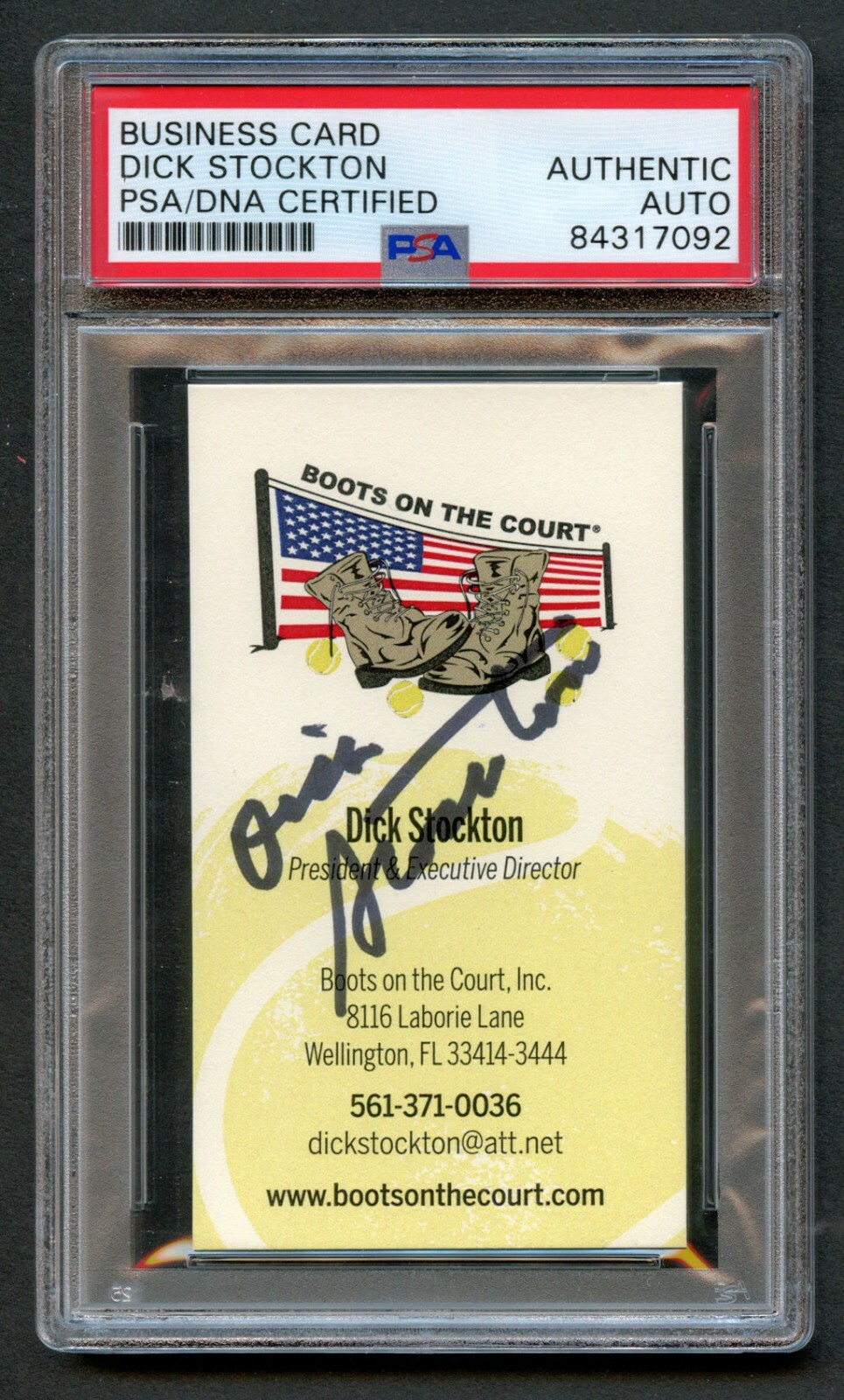 Dick Stockton signed autograph Boots on the Court President Business Card PSA