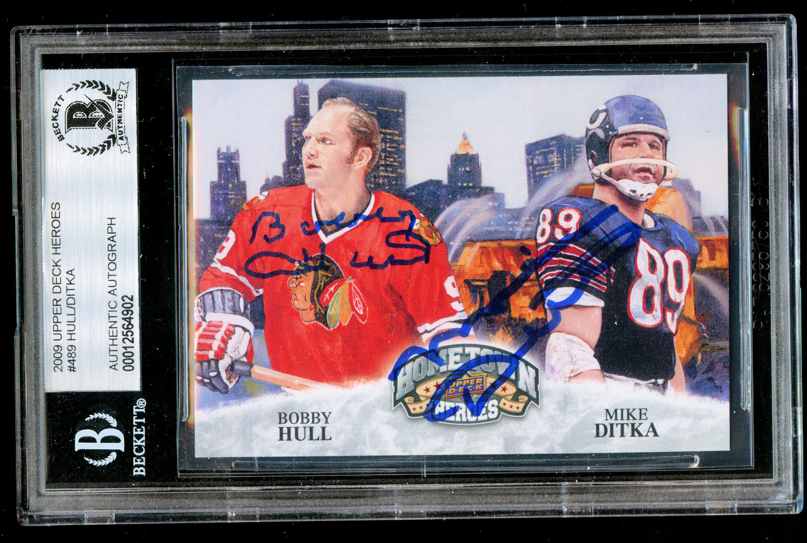 Bobby Hull & Mike Ditka #489 signed autograph 2009 Upper Deck Heroes BAS Slabbed