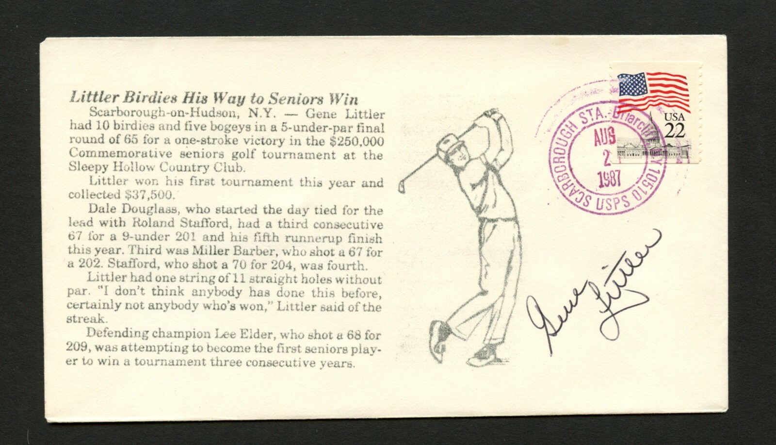 Gene Littler d.2019 signed autograph auto FDC cover American Golfer HOF PC189