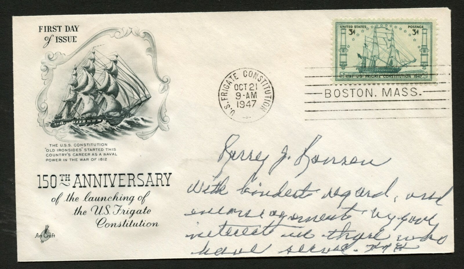 Harry G Hansen d.1996 signed autograph auto FDC cover Rear Admiral PC159
