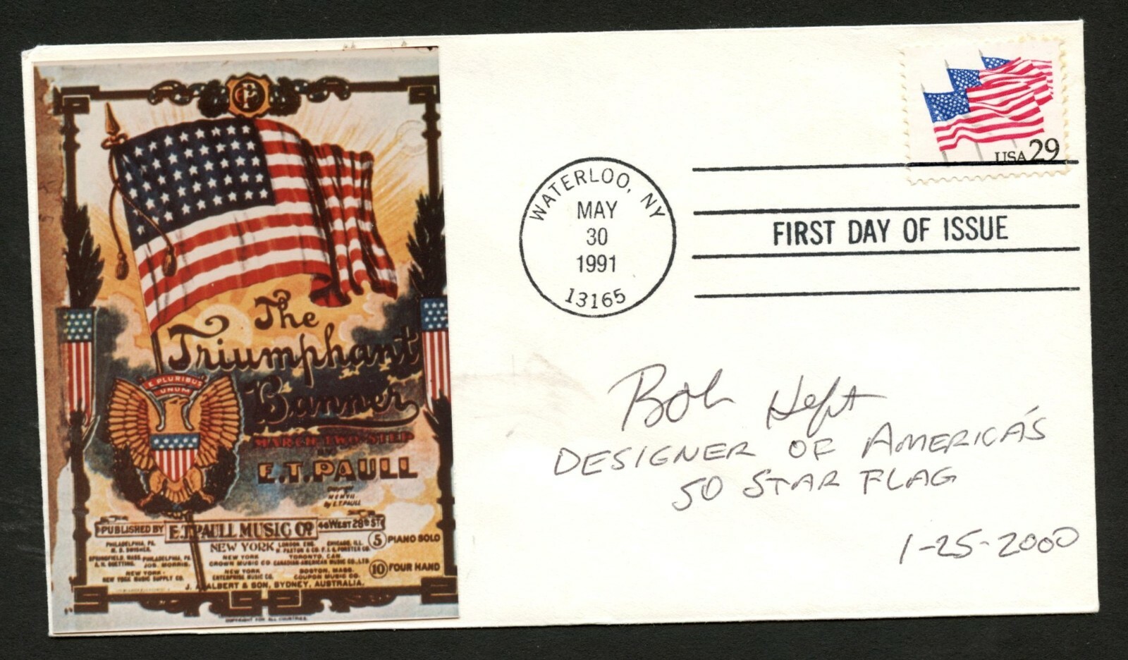 Robert Heft d.2009 signed autograph FDC Designer of the US 50 star flag PC154